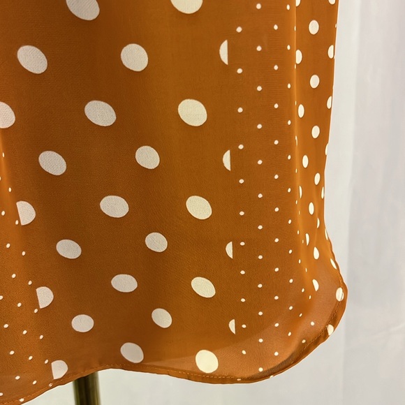 NWT LC Lauren Conrad Burnt Orange Polka Dot Print Pleat Neck Blouse - Picture 9 of 16